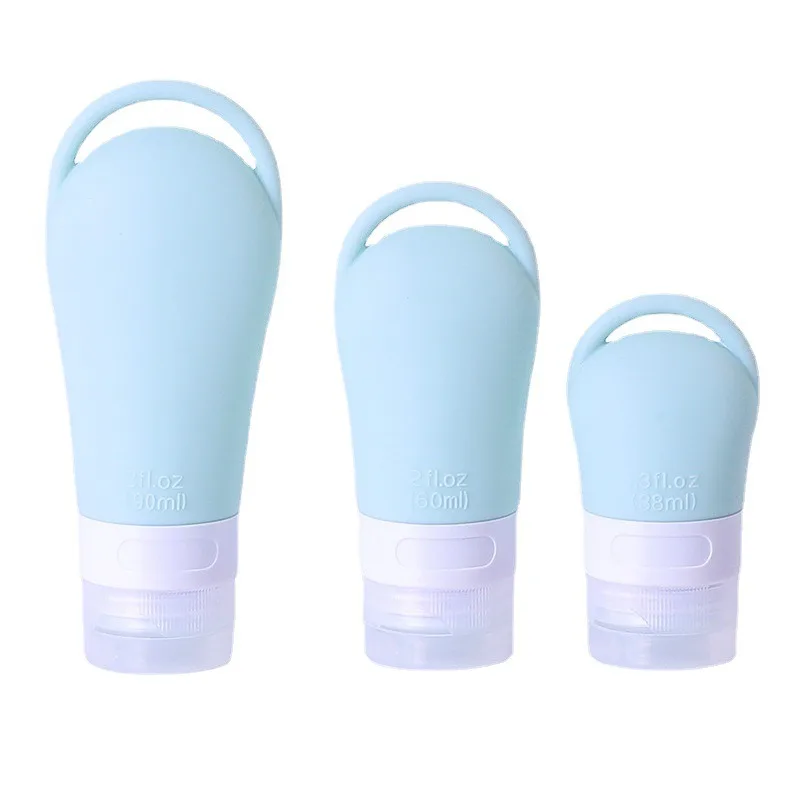 

1pc 38/60ML Portable Mini Silicone Refillable Bottle Travel Tube With Keychain Hook For Lotion Points Shampoo Squeeze Container