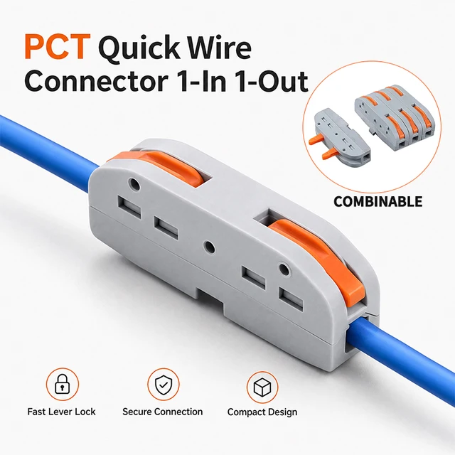 10PCS PCT-221 1 in 1 Out 2-Position Push-in Wire Connector Mini Fast Wiring Cable Splitter Universal Home Terminal Block 1