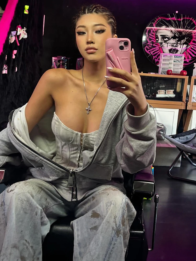 Nibber Sexy Corset Tops Women Single-Breasted Concealed Buckle Low-Neck Sleeveless Backless Street Hottie Summer Trend Clothes