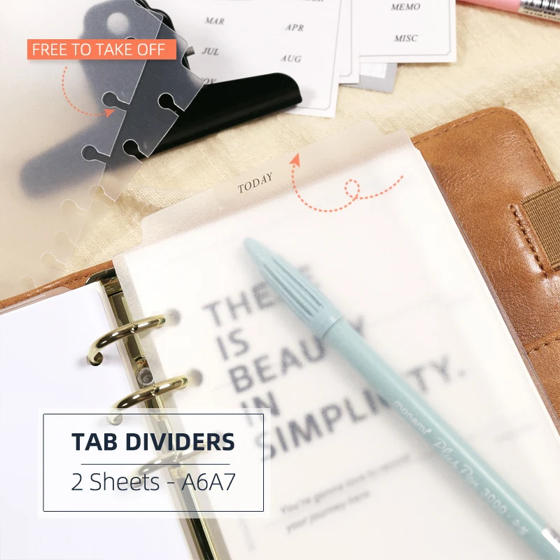 Notebook Divider Tabs A6 Planner Frosted Divider 5 Tab Notebook