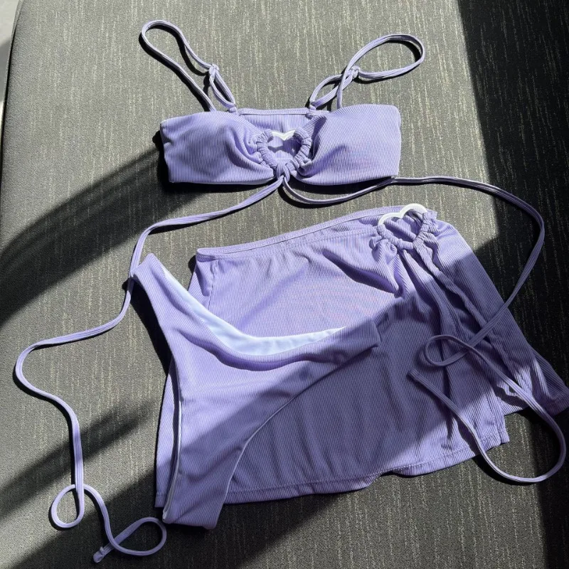 2024 Women's 3 Piece Bathing Suit Triangle Bikini Swimsuit Set with Cover Up Skirt