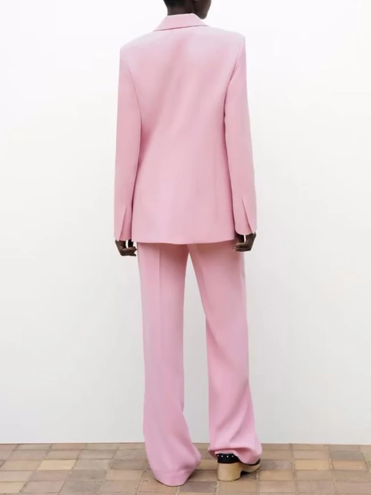 Blue Pant Suits 2-Pieces Sets Women 2023 Summer Casual Long Sleeve Blazer Pocket Coats Trousers Suit Female Elegant OL Outfit
