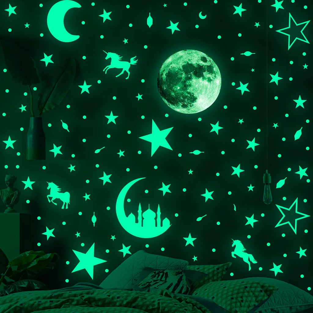 Luminous Moon and Stars Wall Stickers for Kids Room Baby Nursery Home Decoration Wall Decals Glow in the Dark Bedroom Ceiling