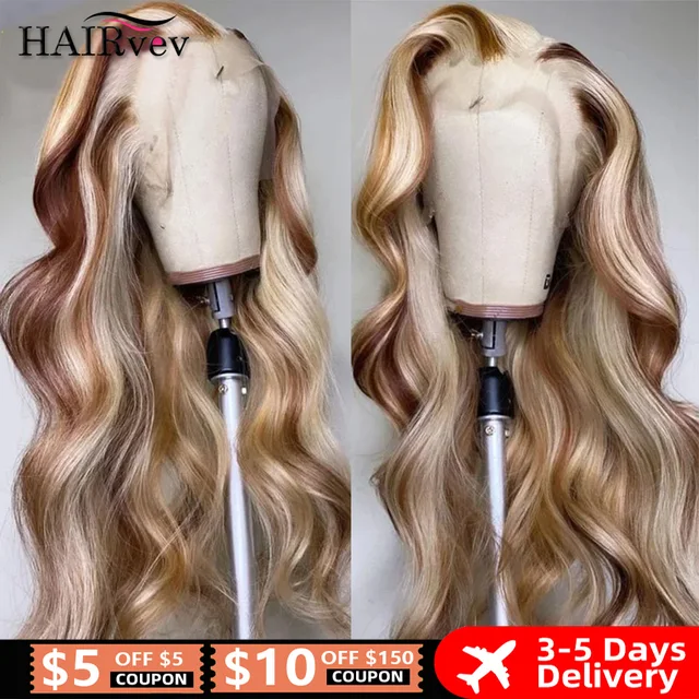 Perruque Lace Frontale HD Blond Cendré 4/613 avec Mèches, Perruque Brésilienne Colorée 13x4 en Cheveux Humains, Perruque Body Wave 613 HD Lace Frontal pour Femme 1