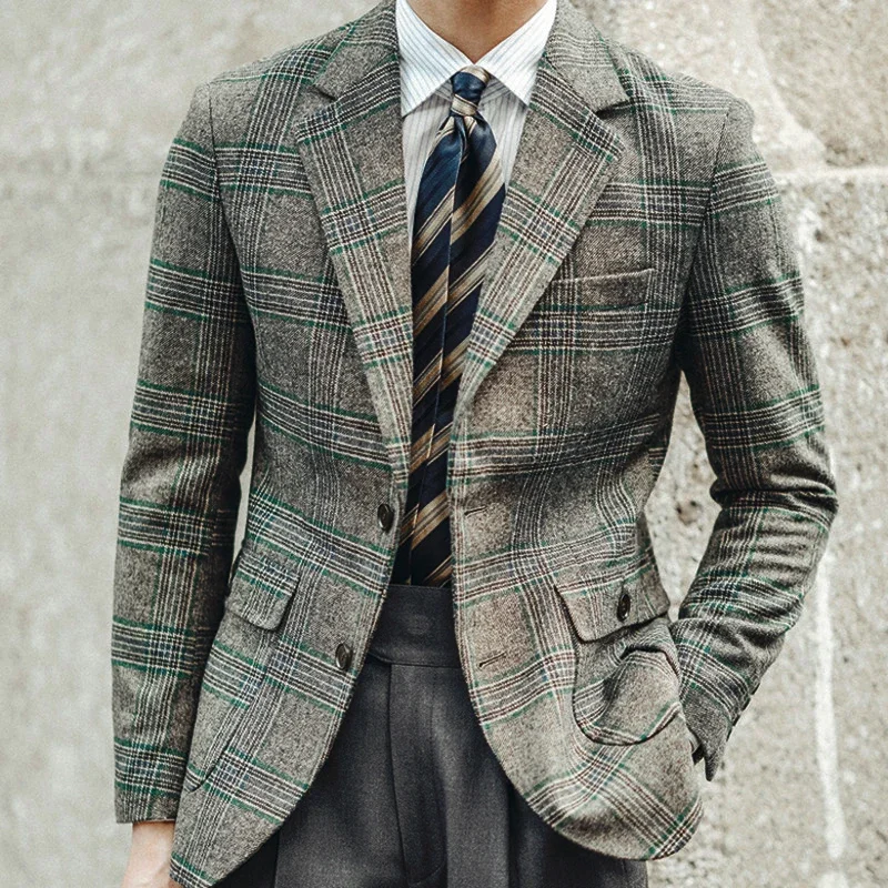 

Americana Hombre Wool Blend Suit Mens Business Versatile Luxury Casual Chaqueta Hombre Formal Coat Fashion Tweed Blazers Men