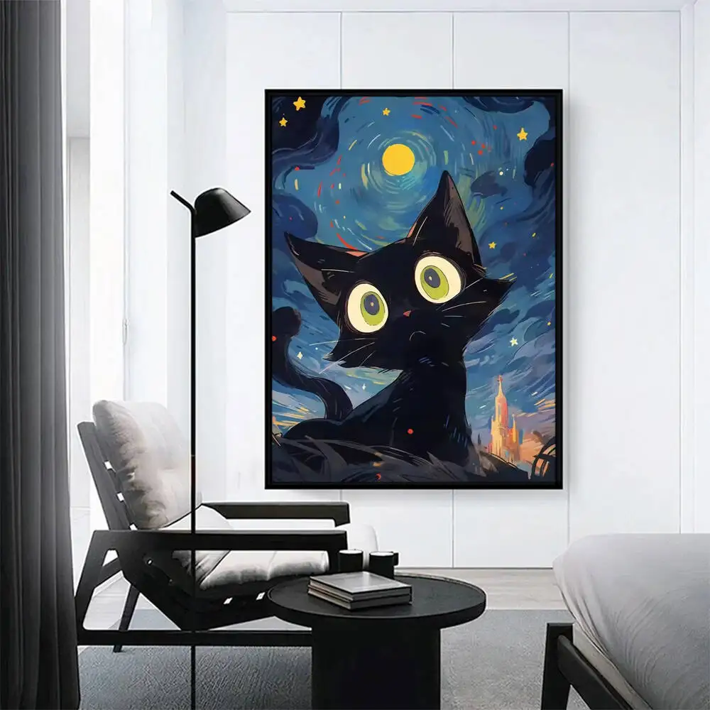 Diamond Painting EverShine DIY 5D Diamond Painting Cat Night Sky Full Round Drill Embroidery Animal Mosaic Scenery Home Decoration
