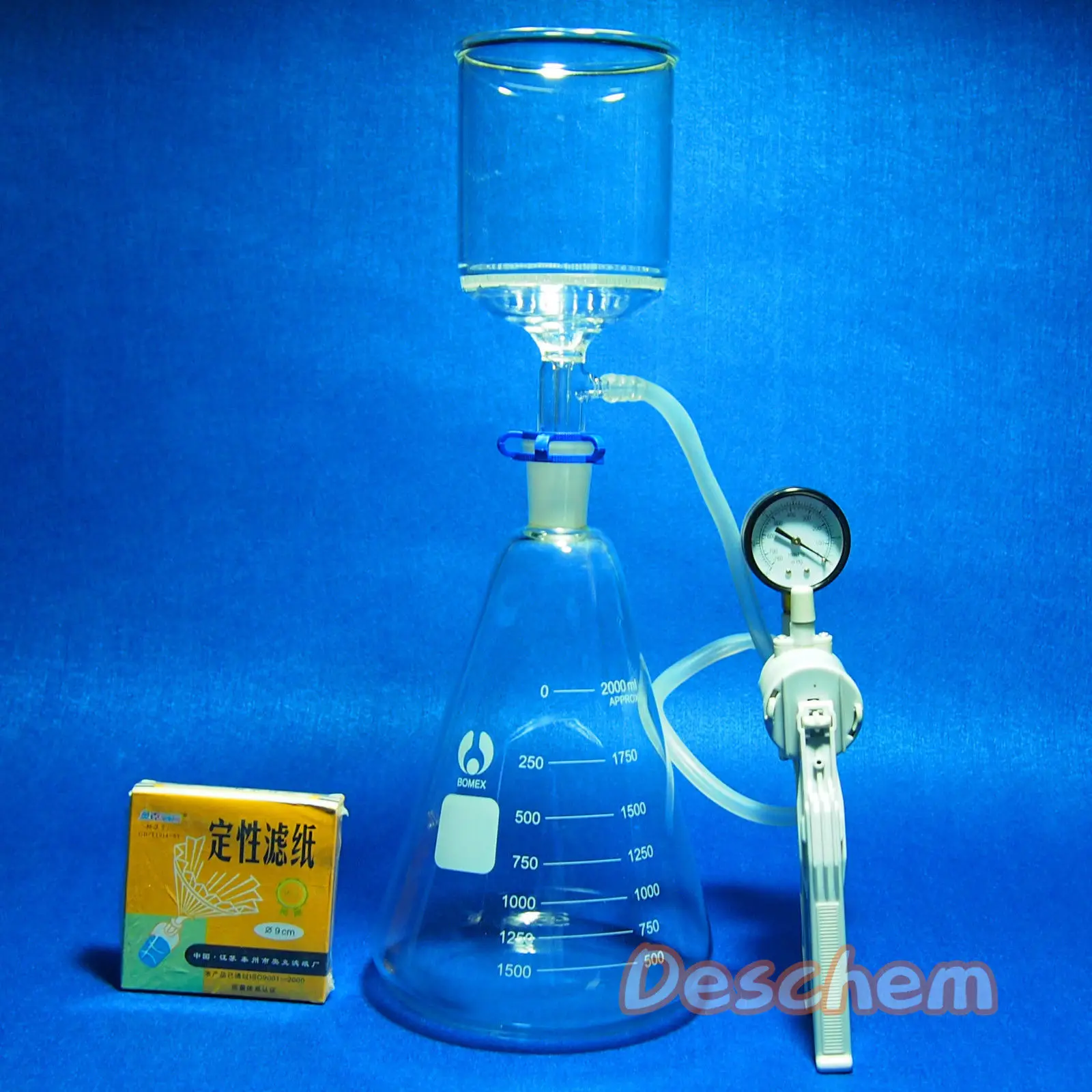 2000ml,Suction Filtration Unit,90mm Buchner Funnel,2 Litre Flask & Vacuum Pump