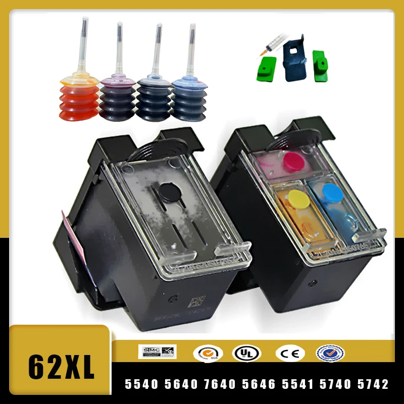 Vilaxh 62xl Substituição para hp 62 Hp62 Cartucho de Tinta Recarregáveis para Envy 5540 5640 7640 5646 5541 5740 5742 5745 Cartuchos de Tinta