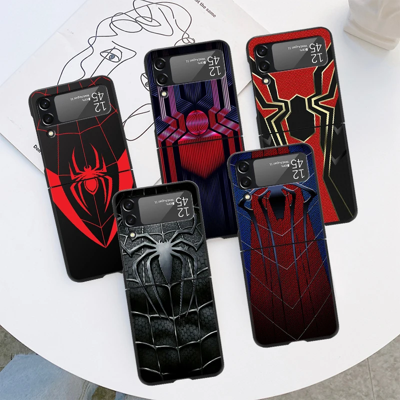 Custodia Per Samsung Galaxy Z Flip 3 4 5G Funda Z Flip4 Flip3 Custodie Per Pc Rigide Nere Zflip3 Zflip4 Cover Per Telefono Marvel Spiderman Logo