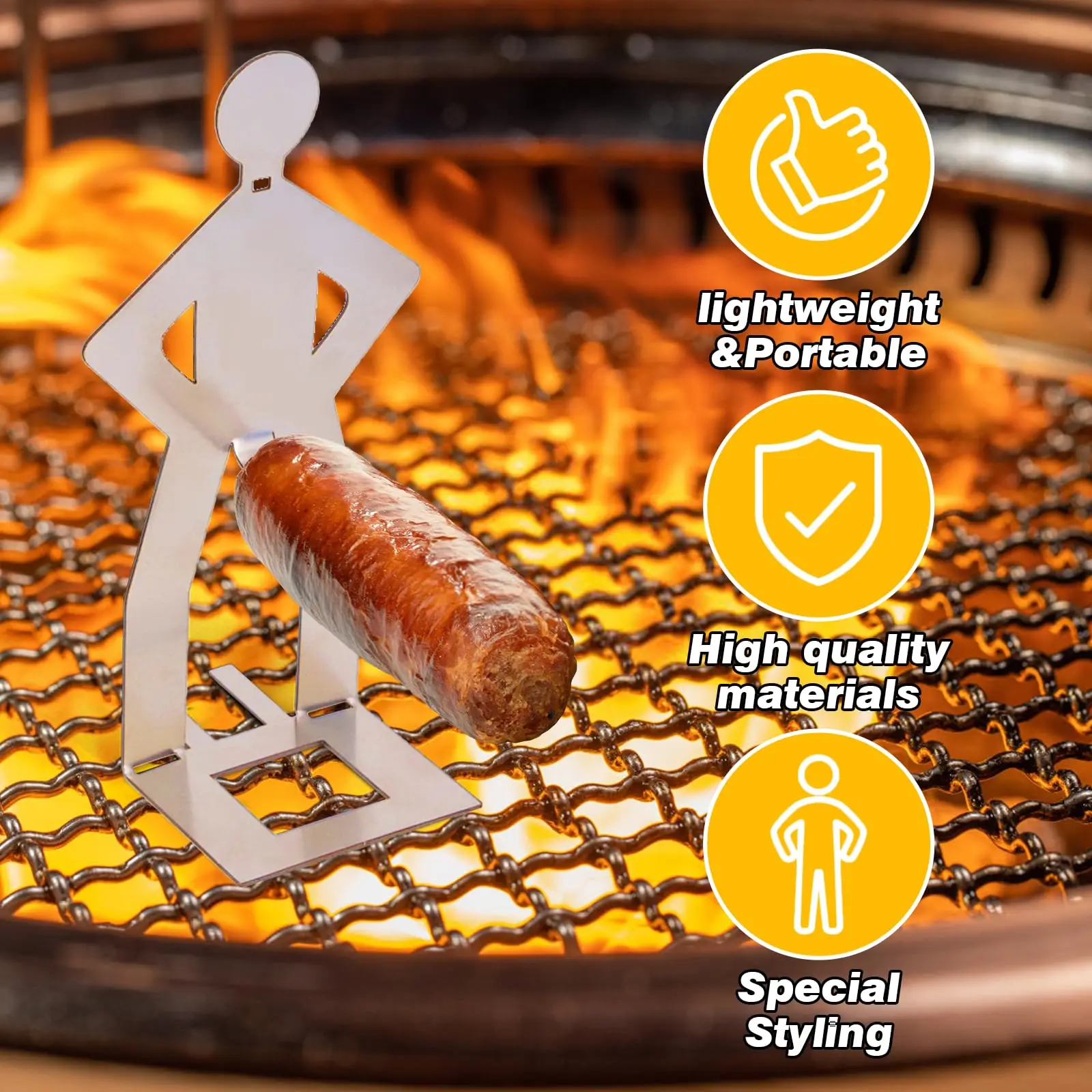 Funny BBQ Stand Man Hot Dog Holder Portable Hot Dog Roaster Reusable Stainless Steel Hotdog and Sausage Stand Grill Accessories