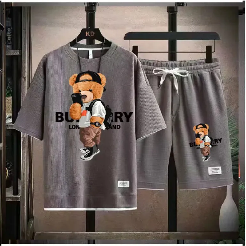 Hip Hop Summer Streetwear cat Graphic Luxury Short Sets Men Designer Clothes Oversized Unisex Tshirt Shorts Brand Outfit beach