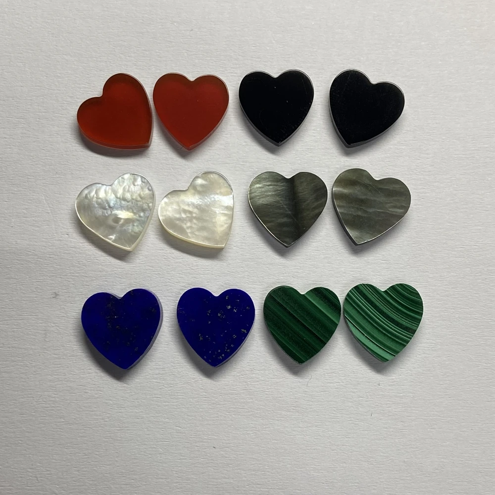 100 Pieces 1 Bag Natural Blue Agate Black Onyx Malachite Lapis Red Carnelian Shell 10x10x2mm Flat Heart Shape Gemstone