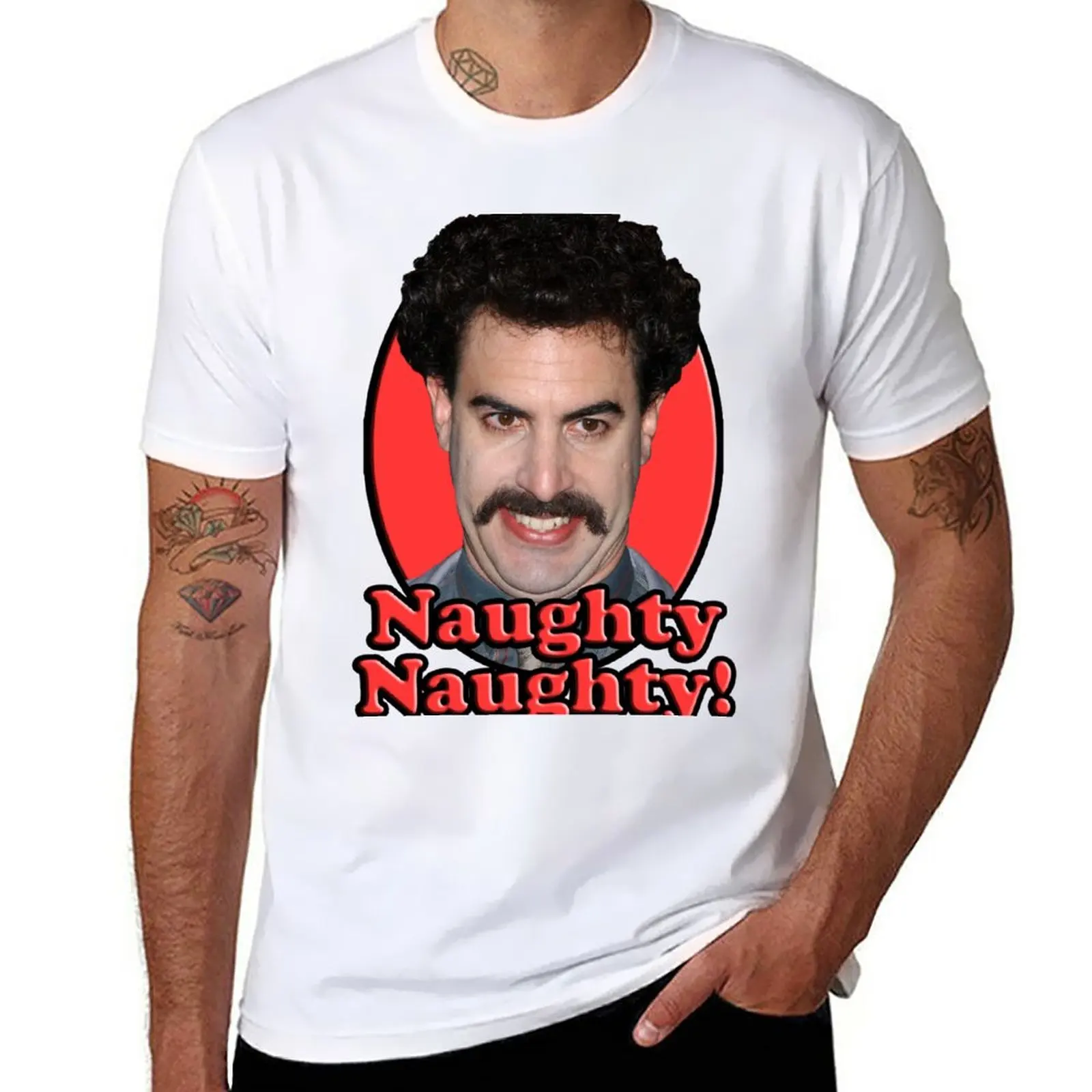 Borat, T-Shirt Naughty Naughty Heavyweights Summer Tops Tees Camicie Da Allenamento Da Uomo
