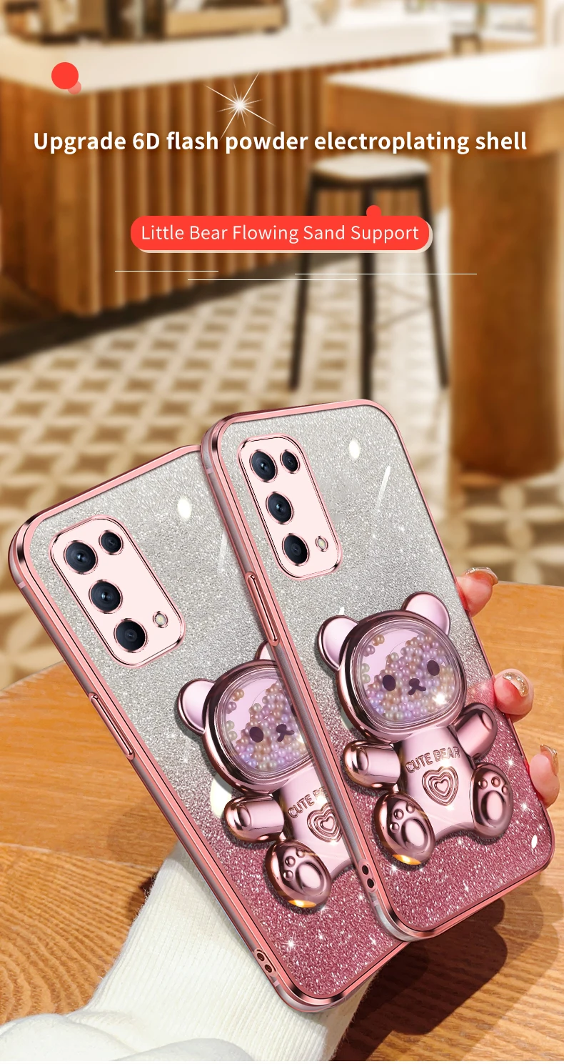 Quicksand Bear – coque de téléphone avec support à paillettes, étui pour Oppo 5 6 Pro 6pro Reno 4 4se 6z 5k 3 2 2z_voghion.com