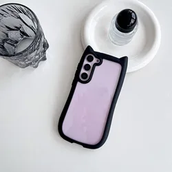 Cute 3D Cat Transparent Shockproof Bumper Case - Cartoon Ear Design - Samsung S26Ultra (Black)