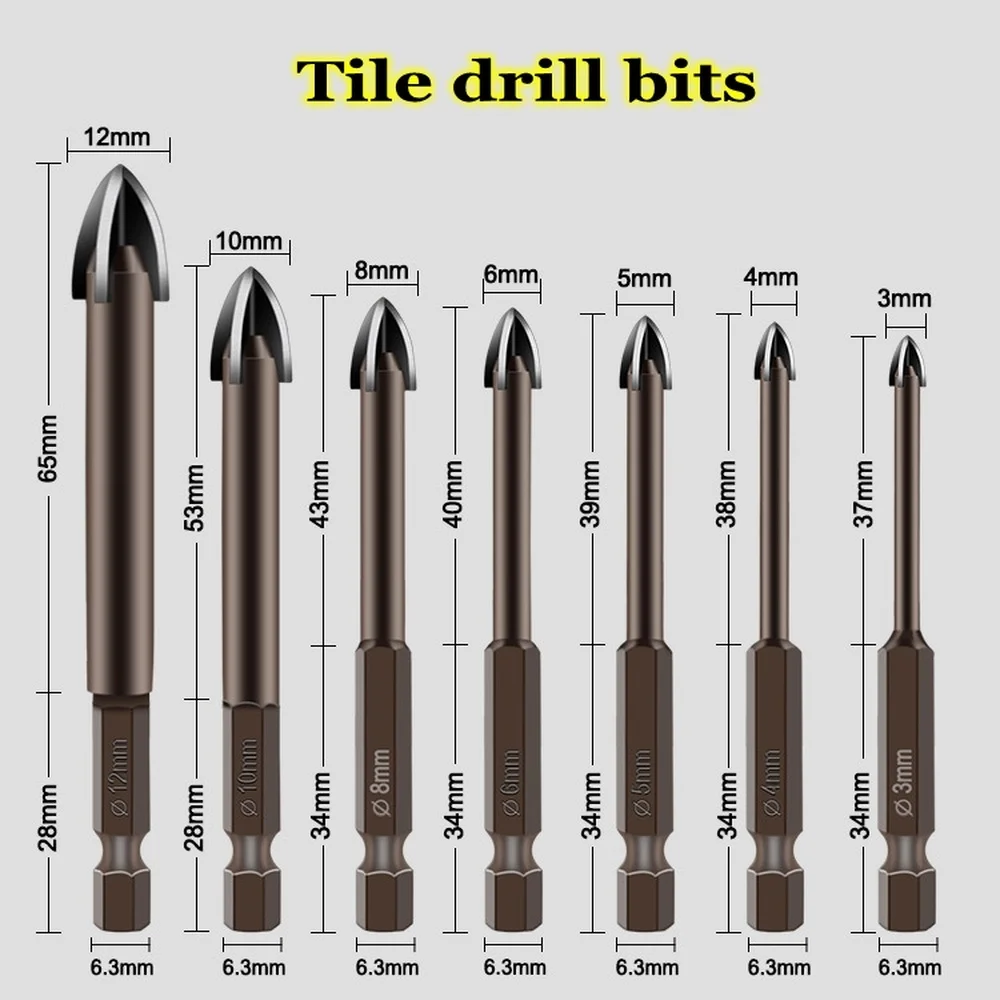 drill bits cross hex tile bits glass ceramic concrete hole opener alloy triangle drill size 3/4/5/6 mm glass bits