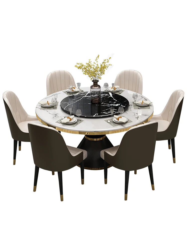 

Nordic marble dining table and chair combination light luxury household dining table postmodern dining table with turntable roun