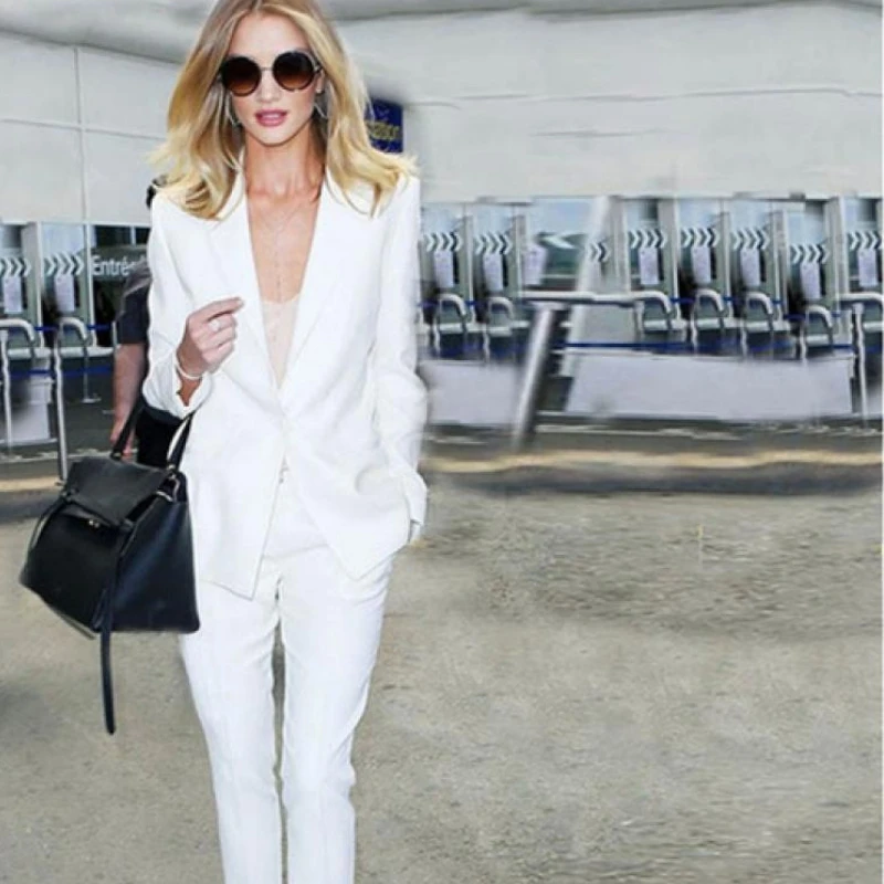 

White Women Suit Business Office Uniform 2 Pieces Custom Made Casual Slim Fit Formal Prom Party Lady Suits Jacket With Pantswhit