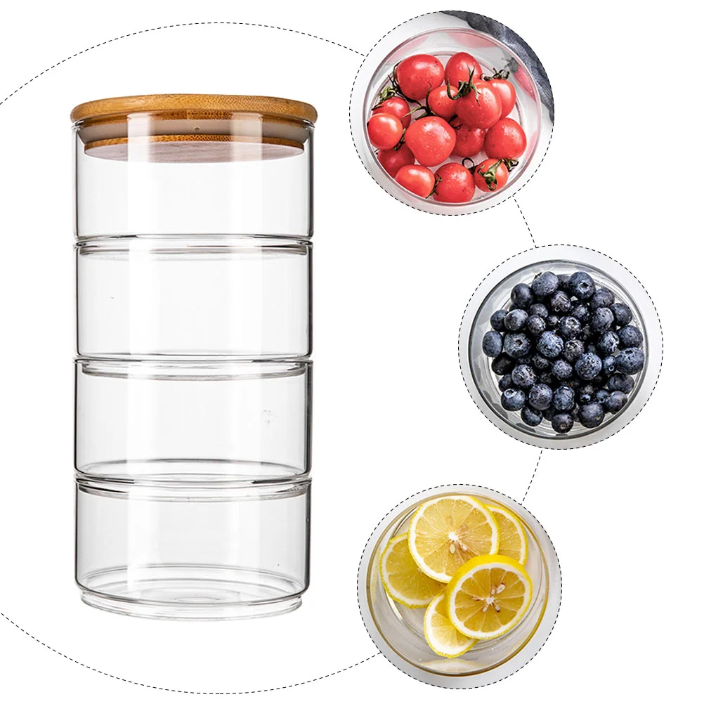 4 Pcs Multi Layer Storage Tank High Borosilicate Glass Kitchen Containers Food Jars Insect Proof Bowls Fresh Preservation Home 4