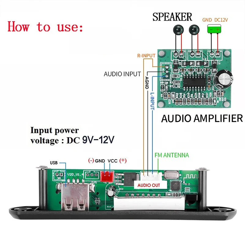 Bluetooth 5.0 Car Music Player Wireless MP3 Decoder Board Audio 9V-12V WMA Lossless Audio USB AUX TF Radio