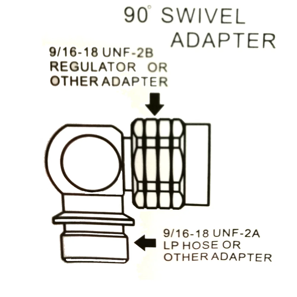 90 110 degrees 2nd stage hose swivel adaptor 9/16-18 UNF-2B to 9/16-18 UNF-2A LP 3