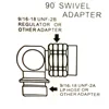 90 110 degrees 2nd stage hose swivel adaptor 9/16-18 UNF-2B to 9/16-18 UNF-2A LP 3