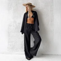 Ensemble chemise et pantalon en pur coton pour femmes, Europe et amérique, nouvelle chemise ample à manches longues, costume décontracté, printemps et été 2025 2