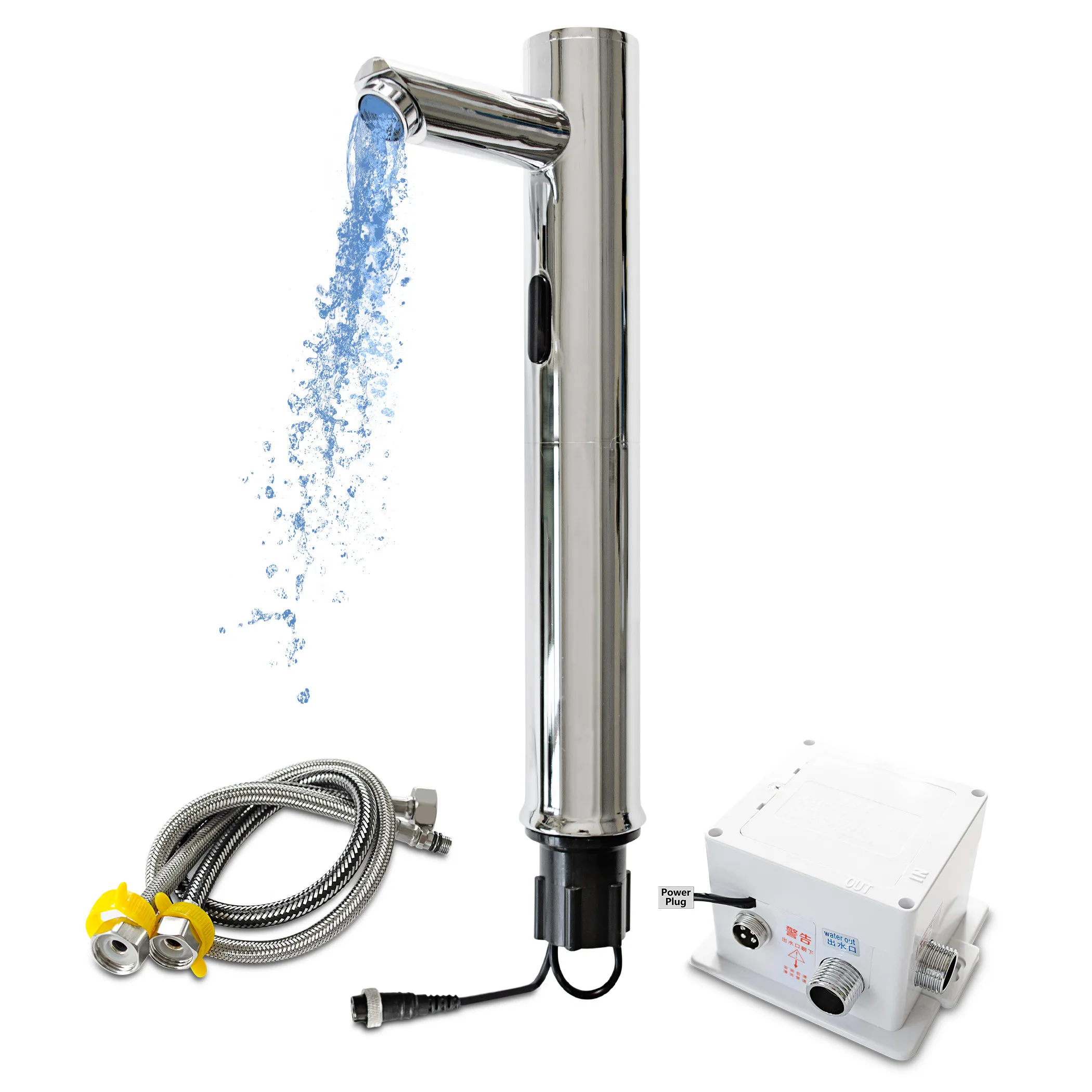 

4in1 Touchless Automatic Bathroom Faucet Set - High Brass Faucet Cold + AC/DC Powered Sensor + 2pcs Kitchen Inlet Hose