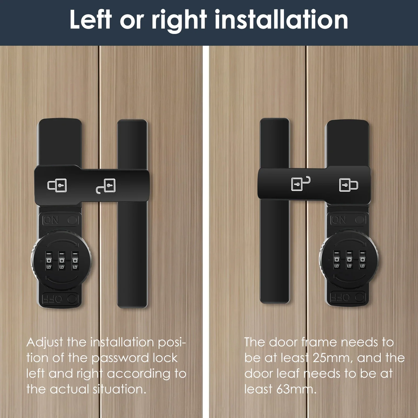 Door Lock Door Latch Password Lock Door Latch with Luminous Function 3 Digit Sliding Double Door Latch Self-Adhesive or Screw-On Home Lock