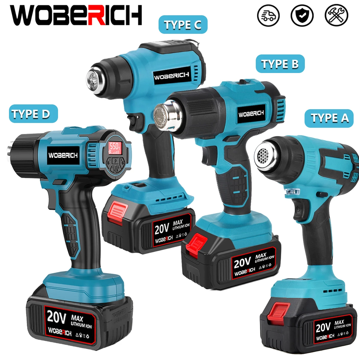 WOBERICH Cordless Heat Hot Air Gun Temperature Adjustment Electric Shrink Wrapping Tool Dryer With Nozzles For Makita 18V Battery Pin, cordless heat hot air gun temperature adjustment electric shrink wrapping tool dryer with nozzles for Makita 18V battery pin