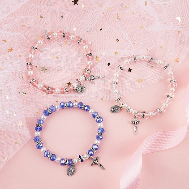 1PC Beaded Rosary Bracelet Christ Jesus Pendant Anniversary Jewelry Gift For Women Men Religious Catholic Jewelry