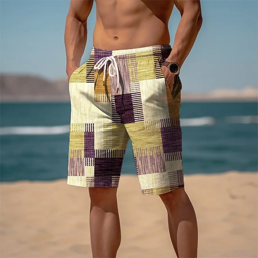 Fashion Style 3D Printed 2024 Summer Breathable Hawaiian Beach Pants  Plaid Pattern Men's Shorts Shorts for Men  Gym Hot Shorts