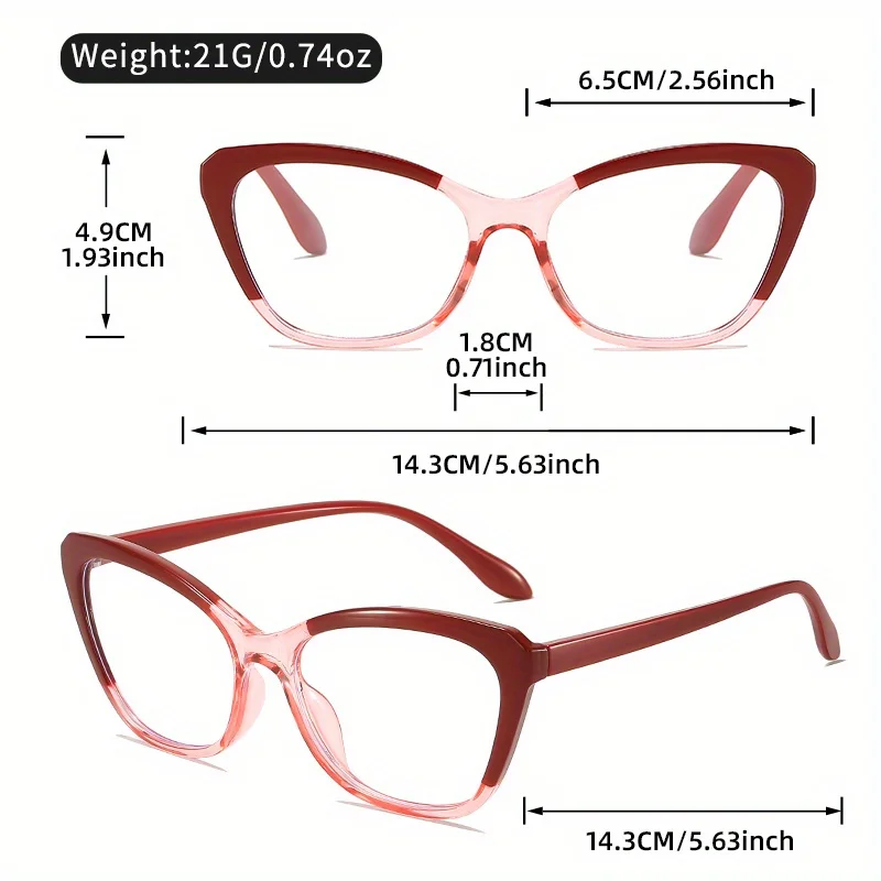 Chic Color Block Cat Eye Reading Glasses for Women - Fashionable Clear Lens