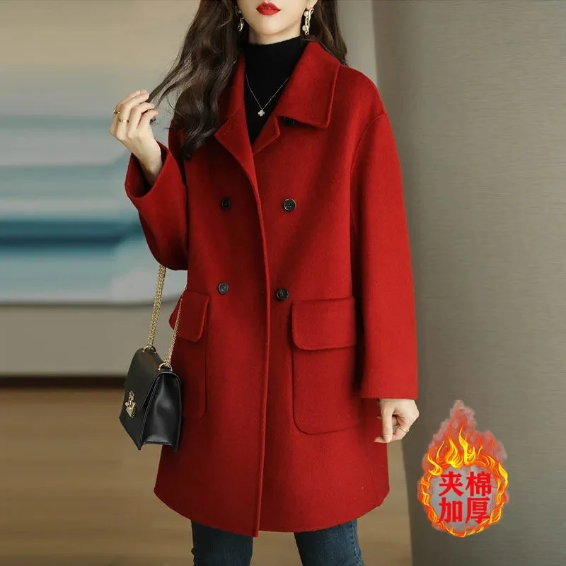 Woolen Coat Women's 2023 Autumn Winter New All-Match Thickened Korean Version Slim Fit And Thin Long Female Jacket Woolen Coat A