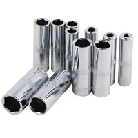 Jeu de douilles chromées longues métriques de qualité professionnelle, 11 pièces, 4 Mm à 14 Mm, entraînement de 1/4 pouces, douille profonde à 6 points 4
