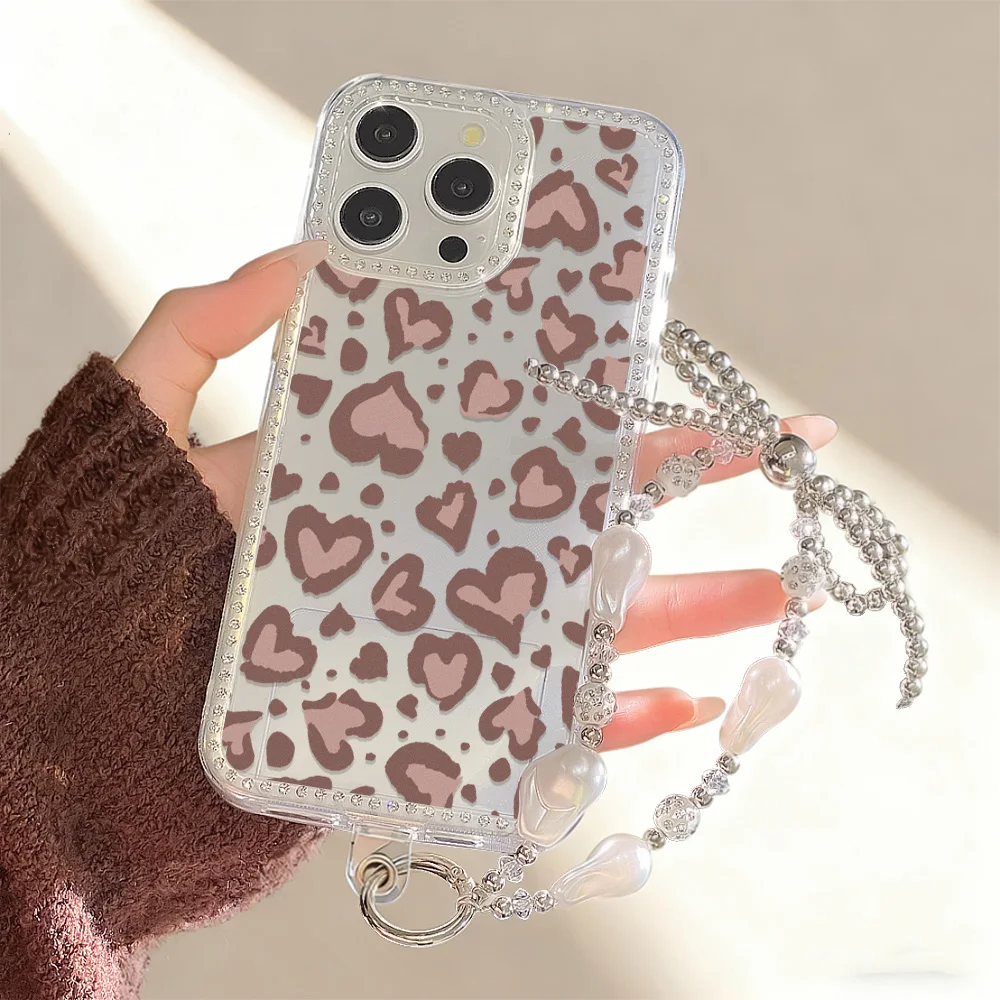 Heart-Shaped Leopard Print Shockproof Transparent Phone Case