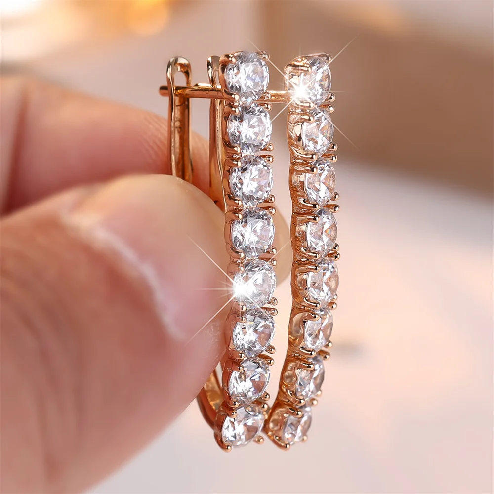Multicolor Crystal White Zircon Round Stone Hoop Earrings For Women Vintage Gold Color Ear Buckle Wedding Jewelry Versatile Gift