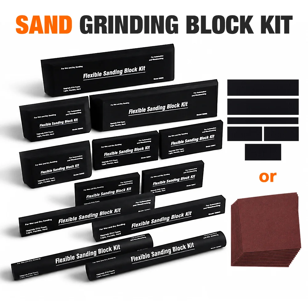 Kits de blocs de ponçage (12/18/22 pièces), blocs abrasifs en mousse EVA flexible, utilisables à sec ou à l'eau, avec papier de verre et fixation auto-agrippante, pour carrosserie automobile et travaux sur bois 1
