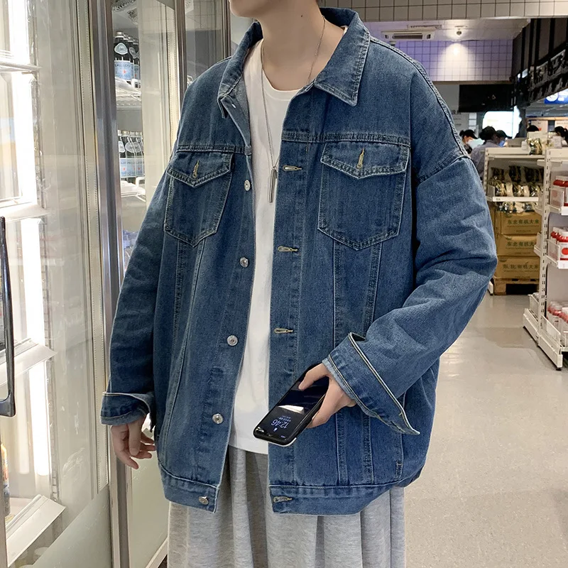 men's vintage tooling washed denim jacket Spring and Autumn trendy ins Korean style all-match ruffian handsome bf jacket top