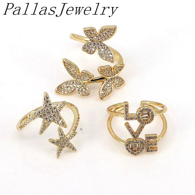 

5Pcs Fashion CZ Zirconia Gold Filled Butterfly Star Rings For Women Adjustable Cuff Open Ring Luxury Jewelry Gifts