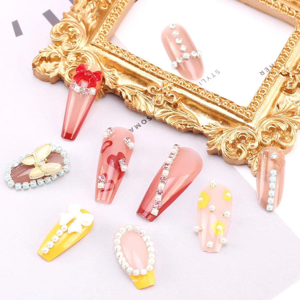 1Pc 25cm 네일 라인 석 Parl 체인 멀티 컬러 스톤 3D 네일 아트 장식 액세서리 DIY 매력 쥬얼리 네일 비드 체인