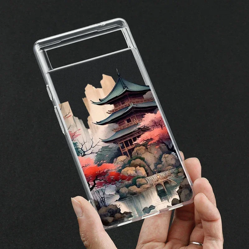 Retro Japanese Landscape Waves Transparent Soft Silicone Phone Case