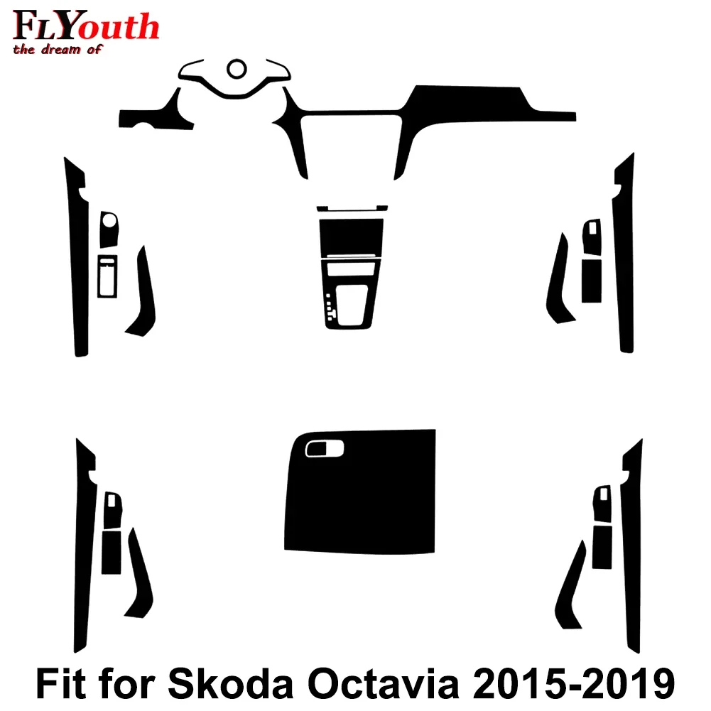 Наклейка 5D из углеродного волокна для Skoda Octavia 2015-2019, автомобильная панель переключения передач, держатель стакана для воды, панель, рамка, крышка, отделка, Стайлинг автомобиля