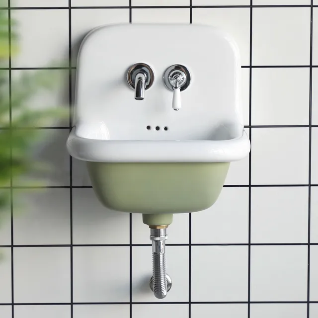 ชุดอ่างล้างหน้าติดผนัง ประกอบด้วยอ่างล้างหน้า ก๊อกน้ำ และท่อระบายน้ำ สีสันสดใสสำหรับห้องน้ำ ชุดอ่างล้างหน้าหลากสี 2