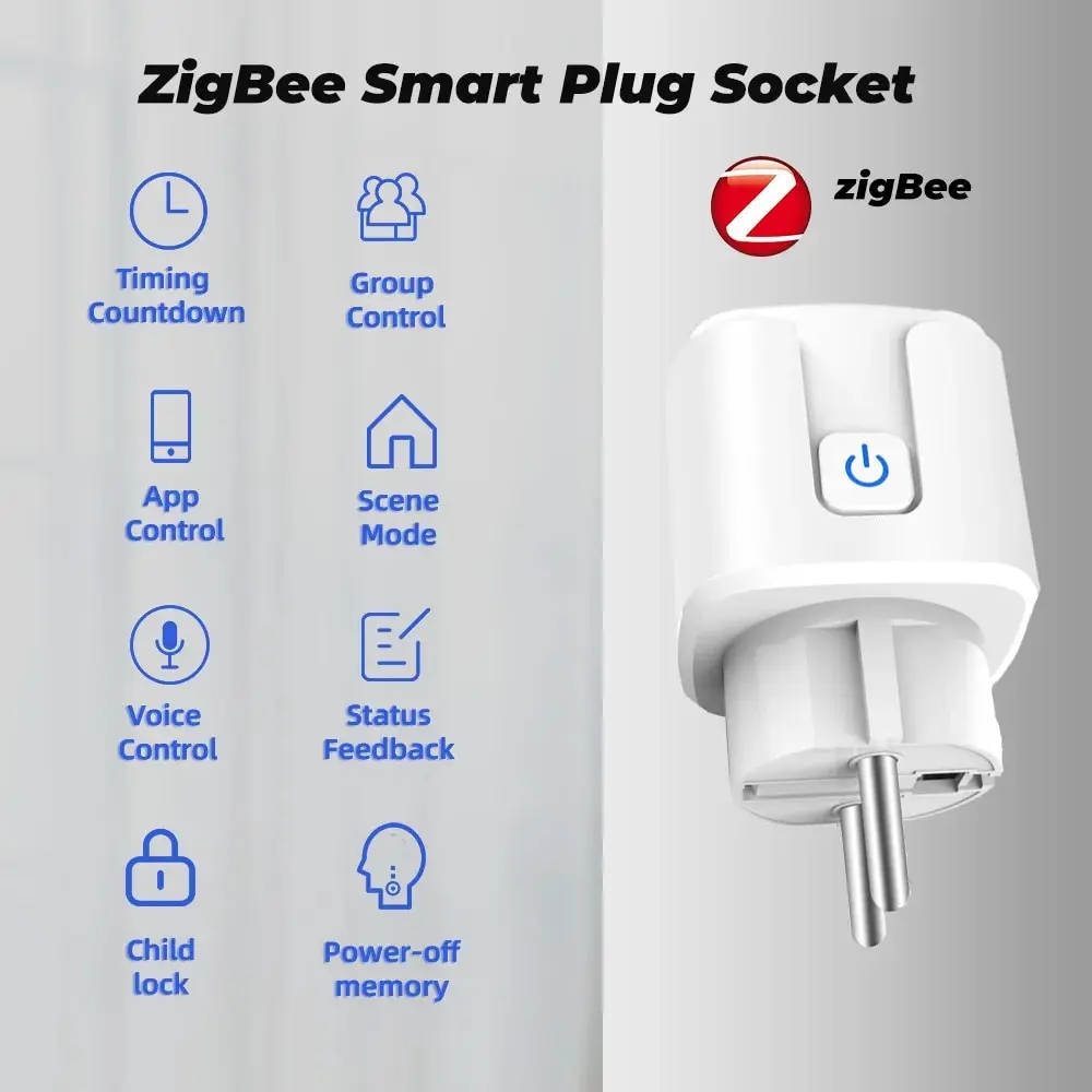 Tuya EU Plug Zigbee or WIFI 16/20A, Smart Socket With Power Monitor Timing, Voice Control Work with Alexa Google Home Alice 3