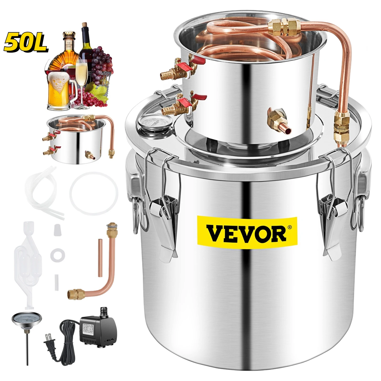 VEVOR50LMoonshineStillAlcoholDistillerwWaterPumpStainless