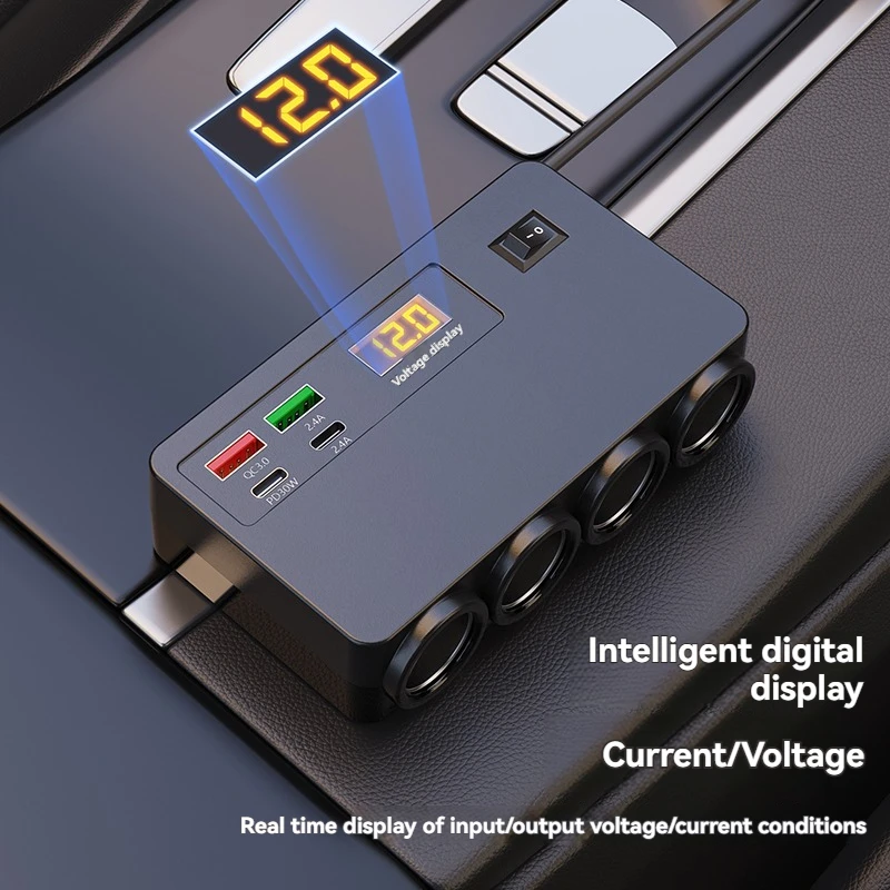 Multi-port QC3.0 PD Car Charger Adapter 4 Expansion Ports 12-24V Car Plug Smart Shunt for Fast Charging