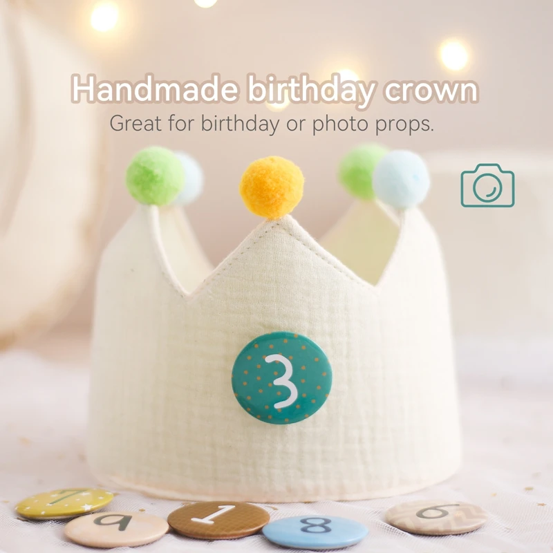 Baby Birthday Party Hat Set Cotton Soft Crown Hat Infant Milestone Birthday Party Photography Props Kids Grow Commemorate Gifts 2
