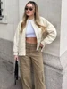 ZBZA Women's Spring Autumn Round Neck Loose Bomber Jacket New Oblique Pocket Zipper Oversized Jacket Coat Chic Female Outerwear 4