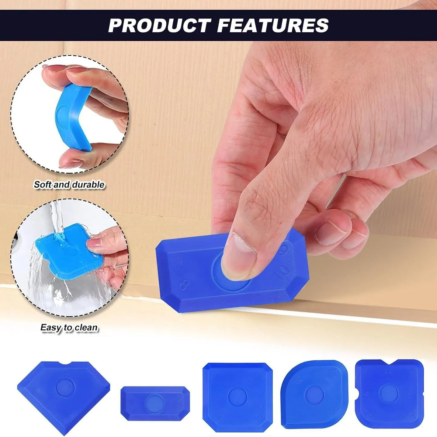 5pcs Caulking Tool Kit, Silicone Joint Sealant Spreader Spatula Scraper, Edge Repair Tools, Floor Tile Edges Cleaner